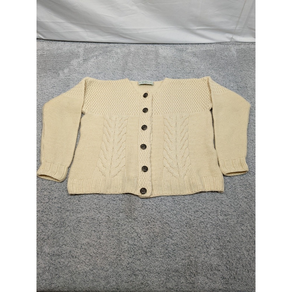 Quill's Woolen Market Ireland Womens Medium Cardigan Sweater Cable‎ Knit Merino